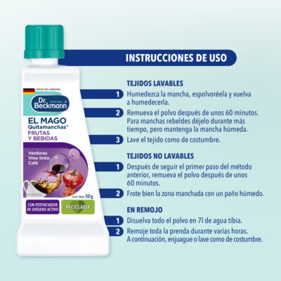El Mago Quitamanchas - Frutas y Bebidas - Dr Beckmann - instrucciones de uso