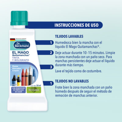 El Mago Quitamanchas - Tinta y Boligrafo - Dr Beckmann - instrucciones de uso