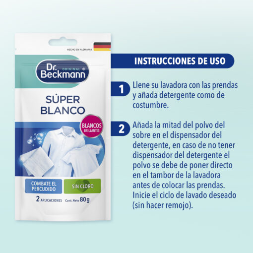Súper Blanco 80g - Dr Beckmann - instrucciones de uso