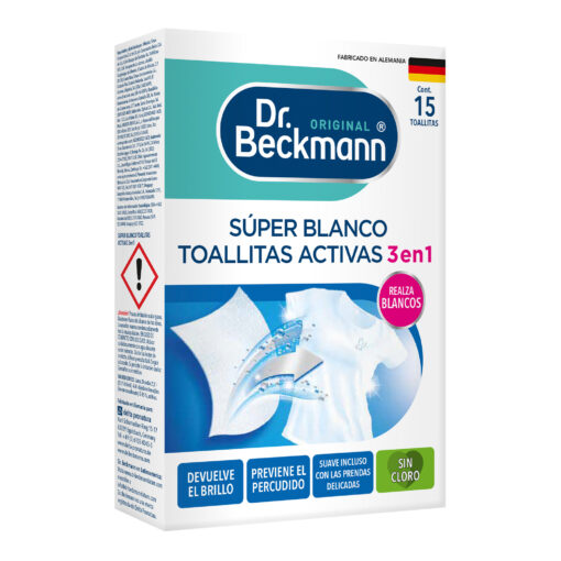 Súper Blanco Toallitas Activas 15ct - Dr Beckmann - arriba