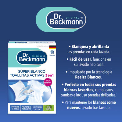 Súper Blanco Toallitas Activas 15ct - Dr Beckmann - manejo