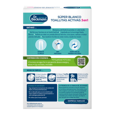 Súper Blanco Toallitas Activas 15ct - Dr Beckmann - reverso
