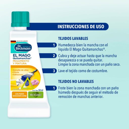 El Mago Quitamanchas - Pegamento y Pintura - Dr Beckmann - instrucciones de uso