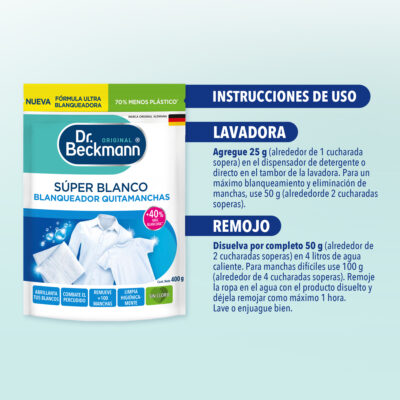 Pouch Super Blanco 400 g - Dr Beckmann - instrucciones de uso