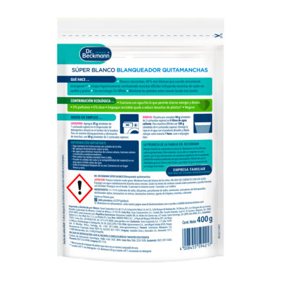 Pouch Super Blanco 400 g - Dr Beckmann - reverso
